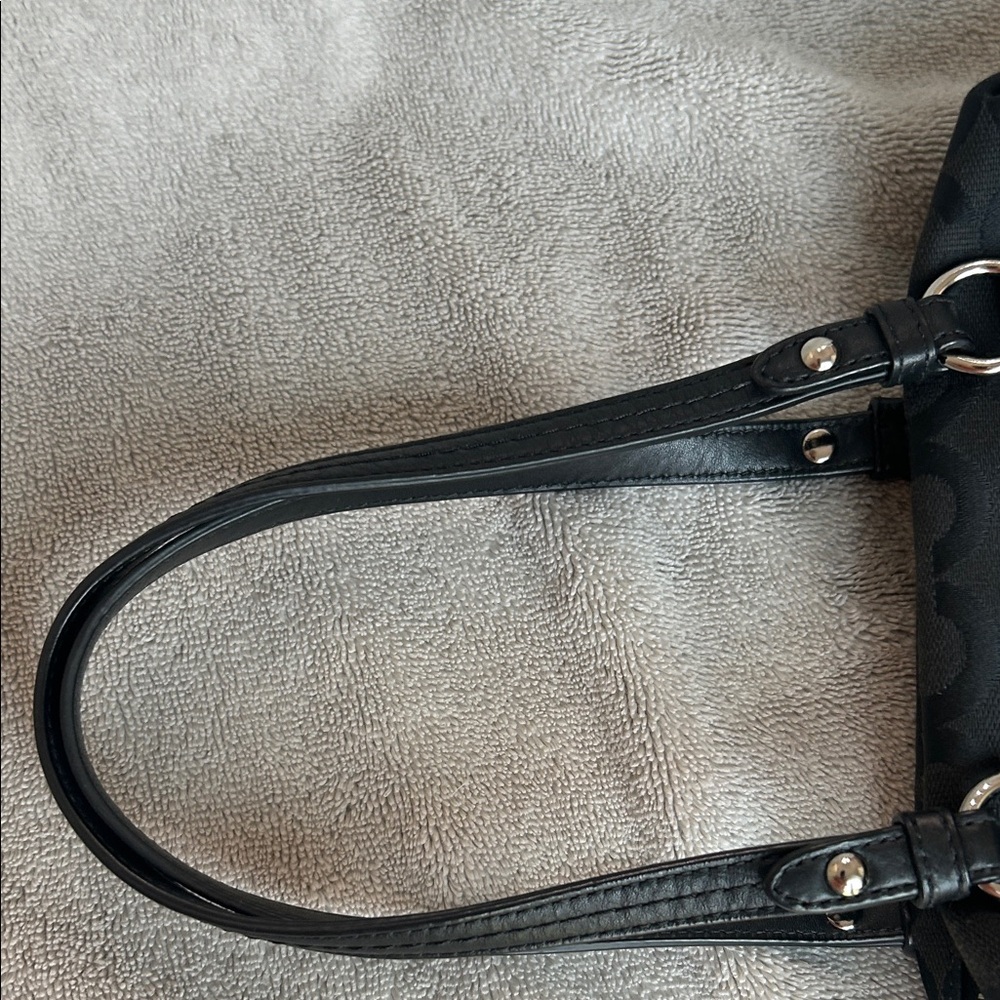 Coach Black Signature Jacquard Shoulder Bag with Silver Charm - Picture 8 of 16
